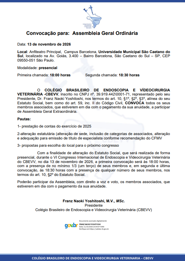 Convocação para a Assembleia aos Associados do CBEVV em 16-12-2024